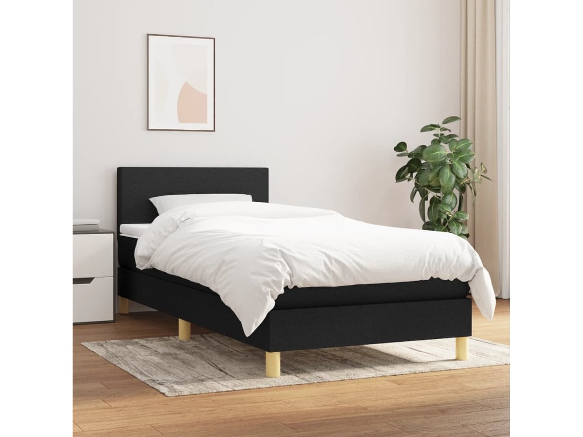 Cama Box Spring Con Colchón Tela Negro 100x200 Cm