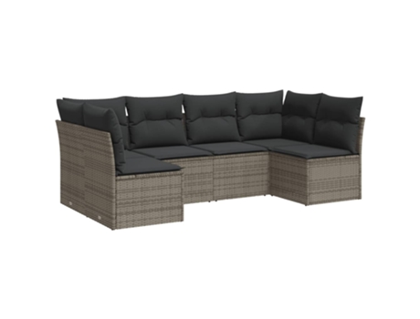 Conjunto 6 de muebles de jardín VIDAXL y cojines ratán sintético gris