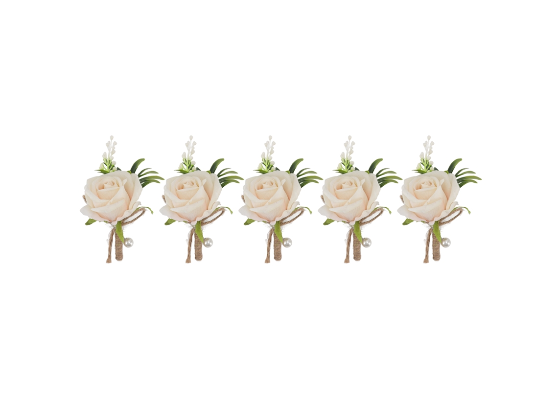 5 Unidades De Boutonniere De Boda Con Flores Artificiales De Rosa Color Champán Para Novio Y Novia