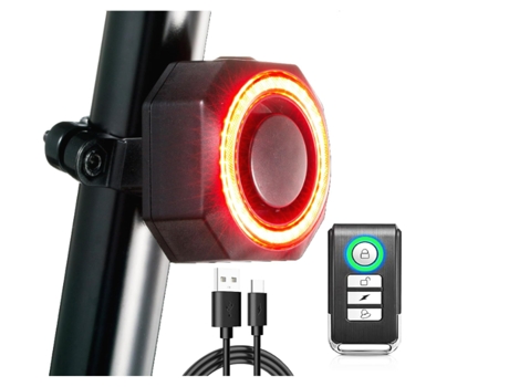 Luz trasera de bicicleta, alarma de bicicleta Luz trasera de alarma de bicicleta antirrobo, campana de alarma electrónica de 110 dB, resistente al ...