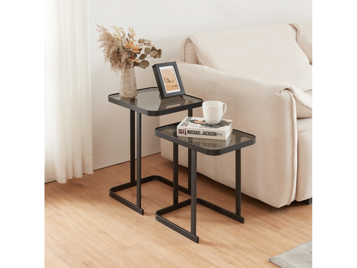 Set de 2 mesas auxiliares nido Laxå cristal metal 41x32x51 cm - Negro [EN.CASA]
