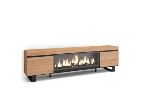 Mueble TV, Televisión, 210, Para TV hasta 80, Chimenea eléctrica XXL, Diseño industrial, Roble SKRAUT HOME