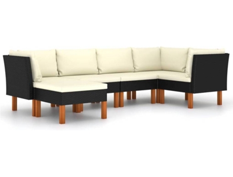 Conjunto 6 de muebles de jardín VIDAXL y cojines ratán sintético negro