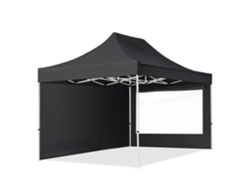 Carpa plegable económica de 3 x 4,5 m, acero de 30 mm, laterales con ventanas panorámicas, color negro