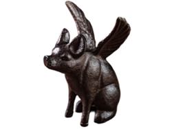Estatua de cerdo volador sentado de hierro fundido, pisapapeles, decoración para jardín, hogar y oficina, colección de figuras de animales.