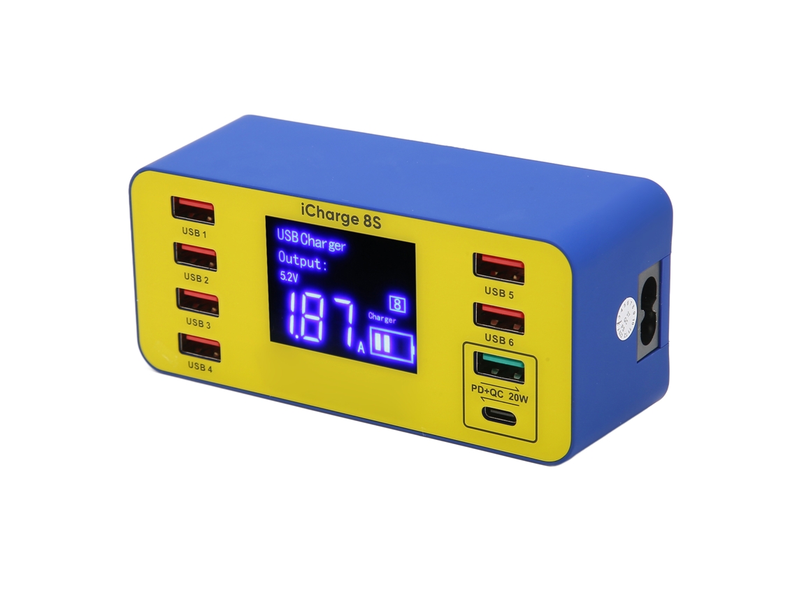Estação De Carregamento 8 Portas 40w Carregamento Rápido Hub Usb Com Display Lcd Us Plug