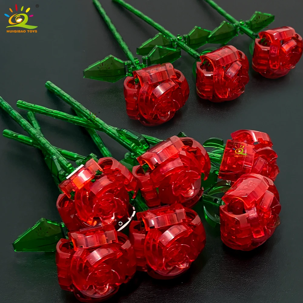 (9 Vermelho) Moc Conjunto De Blocos De Montar Para Buquê De Rosas Preservadas (faça Você Mesmo)