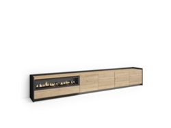 Mueble Tv, Televisión, 310x37x50cm, Para Tv Hasta 80", Chimenea Eléctrica, Led, Roble Y Negro
