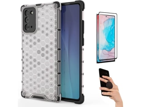 Kit Carcasa Y Protector Cristal Curvado Samsung Note 20 Rumble Y Popsocket