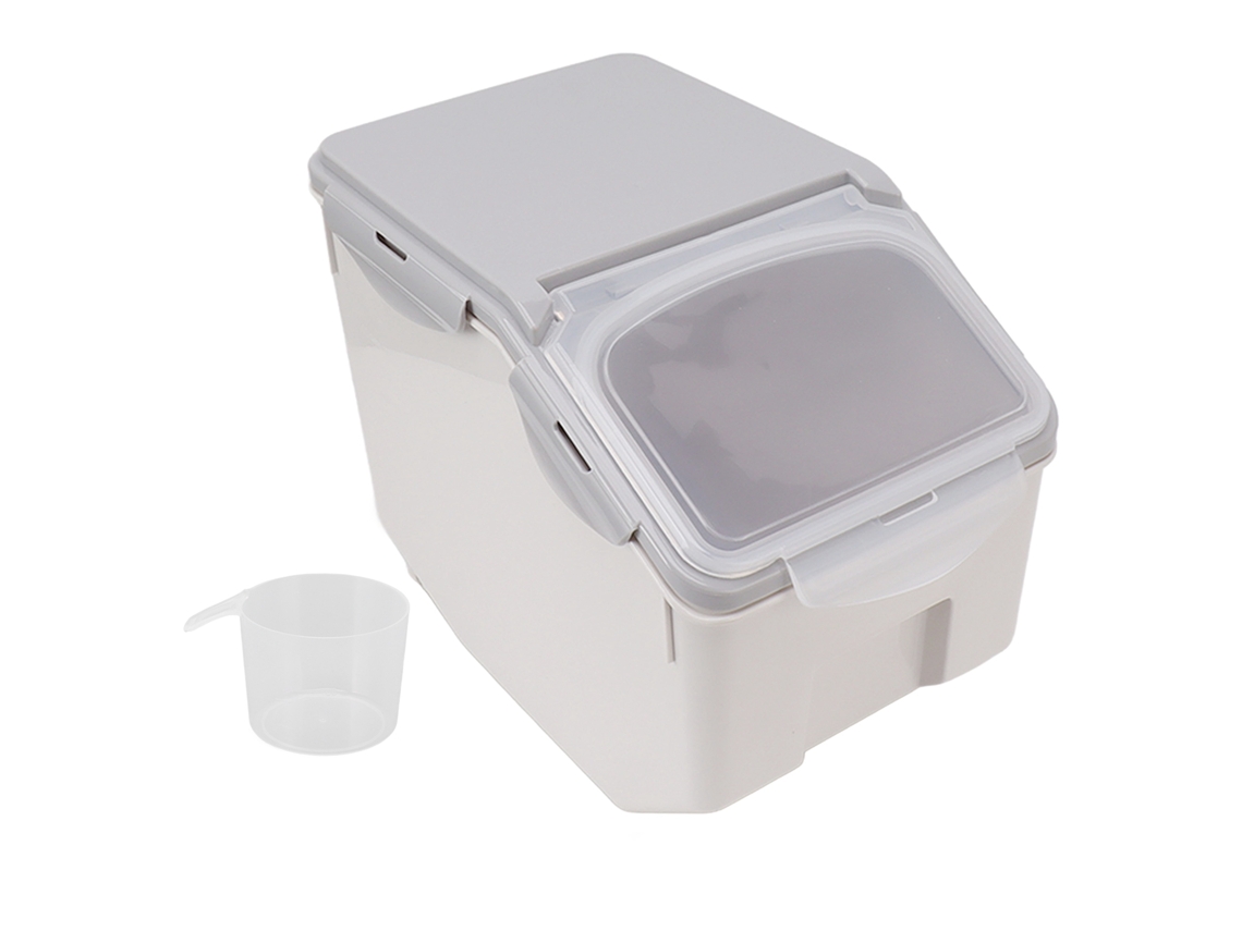 Recipiente Hermético Para Arroz Con Taza, 10 Kg, Almacenamiento De Granos, Plástico Gris, Cocina
