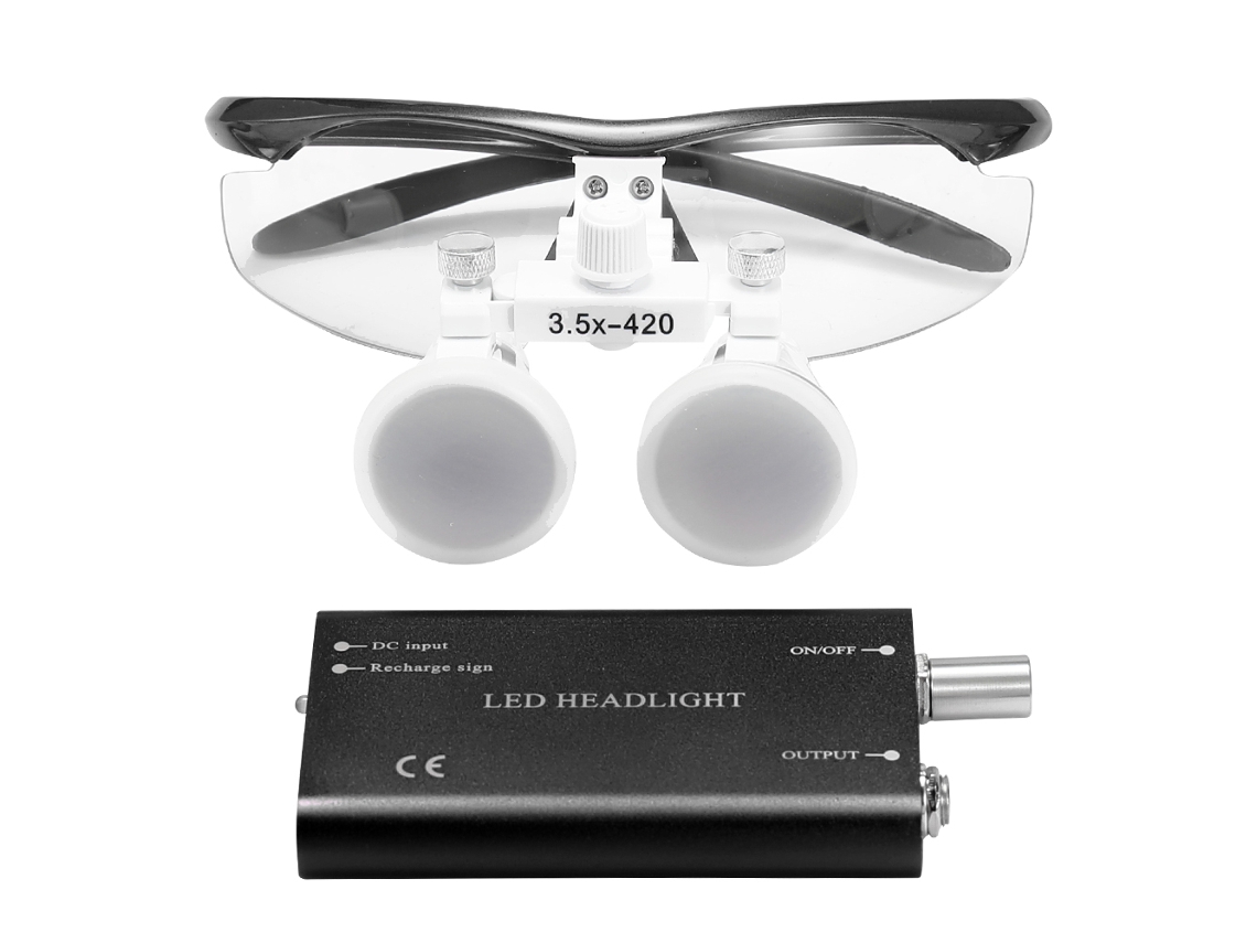 Lupa Binocular Portátil De 3,5 Aumentos Y 420 Mm Con Lentes Magnéticas Y Linterna Led De 3 W Para Odontología E Industria.