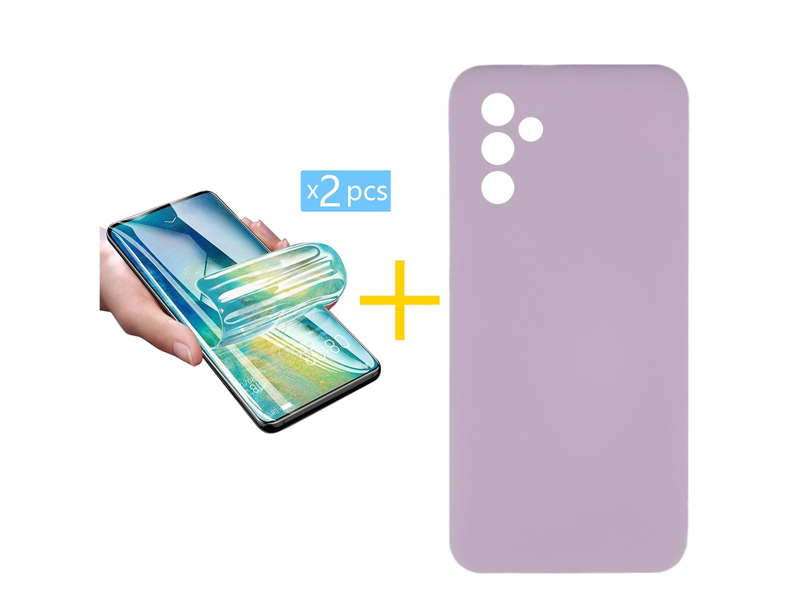 Pack 2 X Película de Vidrio Templado Hidrogel + Funda SKYHE para Samsung Galaxy A16 5G Silicona Líquida Roxo