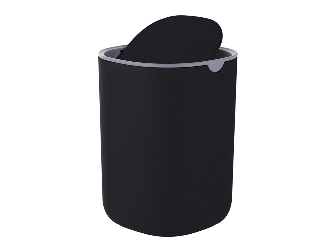 Relaxdays Papelera Sobremesa Mini, Para Cosméticos, Baño, Cocina Y Oficina, 1,5 L, Tapa Basculante 360°, Plástico, Negro