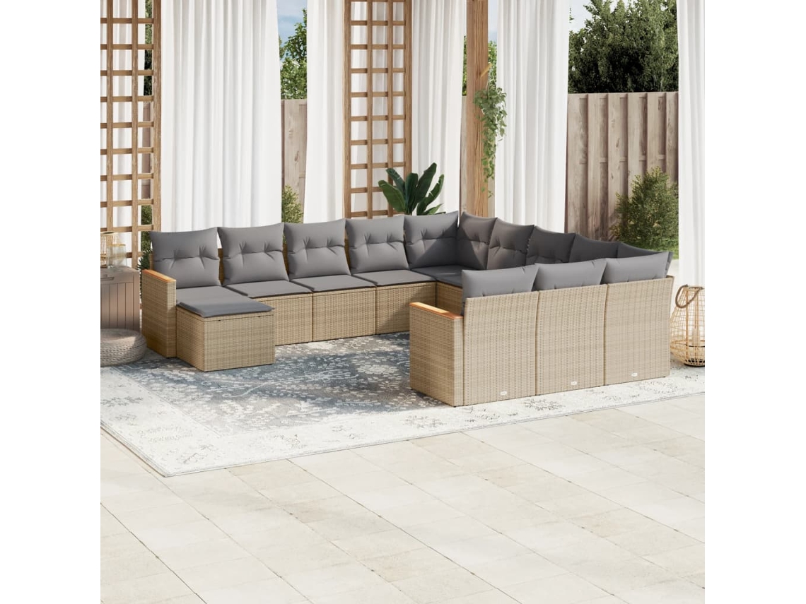 Conjunto de sofá de jardín de 12 piezas con cojines en mimbre beige mixto DKD Home Decor