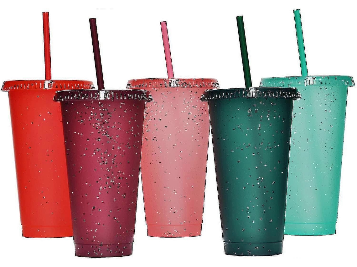 Vasos Reutilizables Con Pajita Y Tapa, 24 Oz, 5 Colores, Material Pp Alimentario, Ideal Para Fiesta Y Cumpleaños