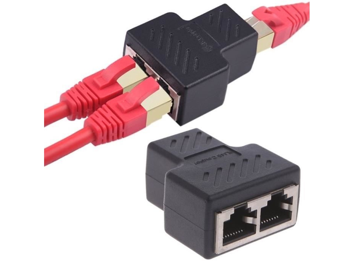 Conector adaptador divisor de cable de red Ethernet hembra LAN de 1 a 2 vías negro