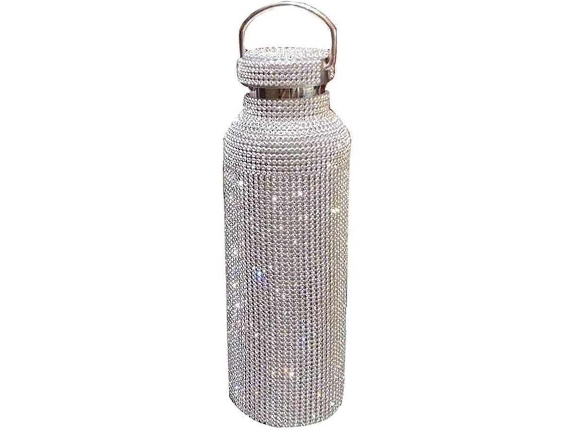 Botella de agua Rebe-Diamond, botella térmica con diamantes de imitación, recargable para mujer, color plata, 350 ml