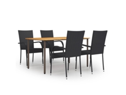 Juego de comedor de jardín de 5 piezas en mimbre sintético negro, Dkd Home Decor