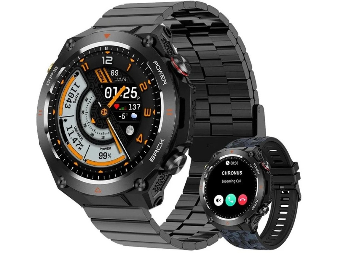 Reloj inteligente con GPS, llamadas Bluetooth y monitor de frecuencia cardíaca, color negro, Yizhood