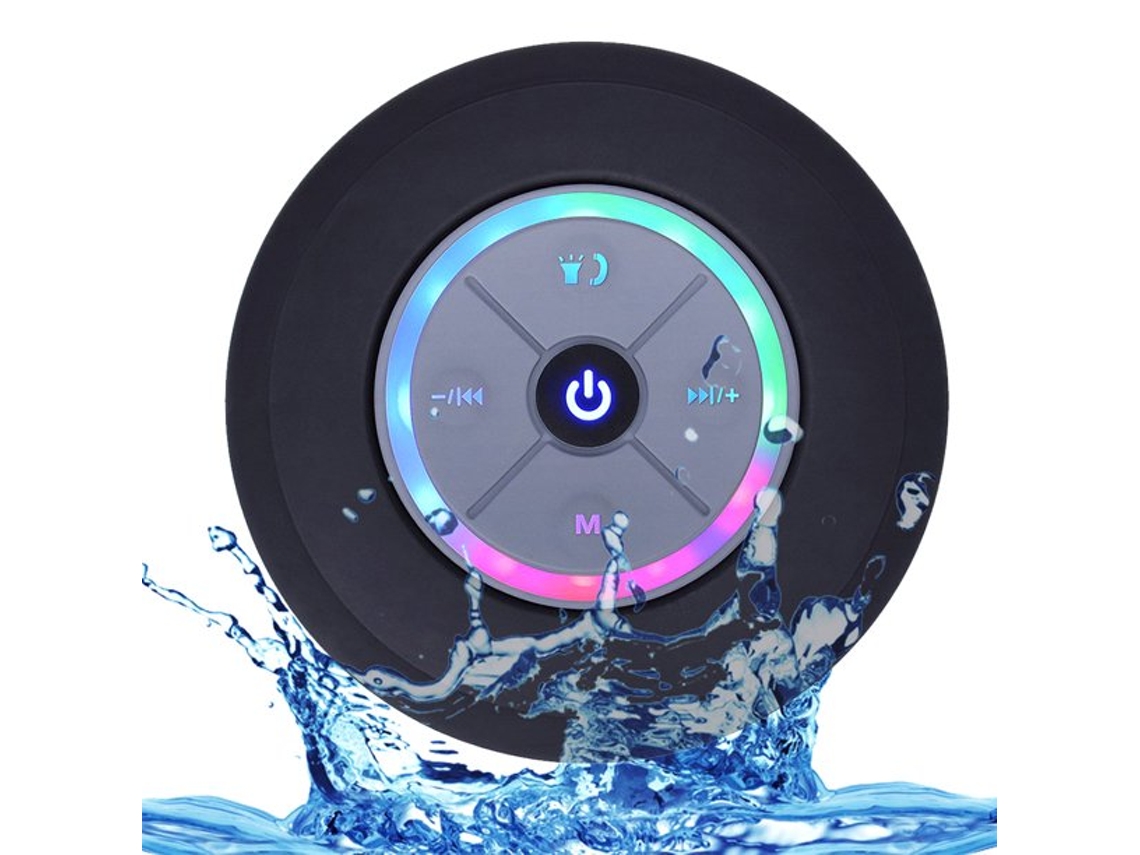Altavoz de ducha inalámbrico Ipx4 Altavoces portátiles impermeables con luz LED Micrófono incorporado Negro CUICH
