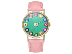 Reloj De Pulsera Unisex De Cuarzo Con Correa De Cuero Y Esfera Rosa Estilo Billar.