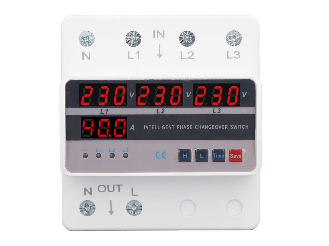 2026velora-protector De Tensión Sobrecarga Y Baja 3 Fases 40a Switch Transferencia Automática 4 Led Din Rail Ac220v