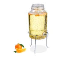 Relaxdays Dispensador Bebidas Con Soporte, Recipiente Limonada 5 L, Grifo, Cierre De Pinza, Cristal, Transparente
