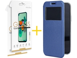 Kit Funda + 2 Protectores de Pantalla Samsung Galaxy A52S SKYHE Gandy Flip (Azul)