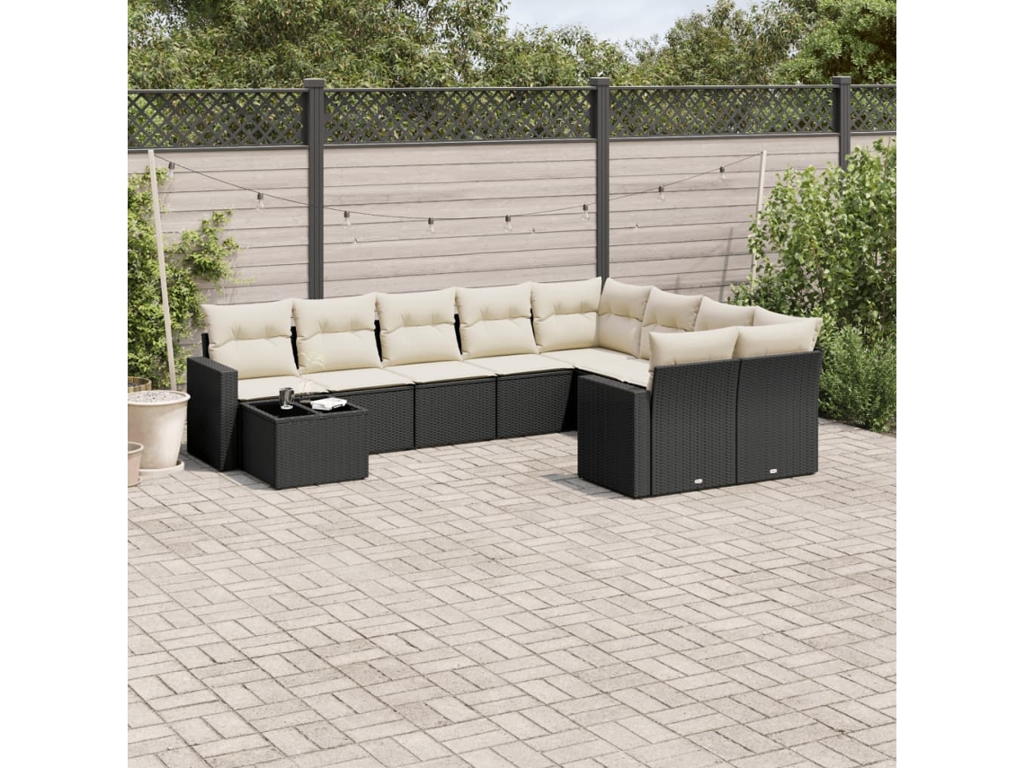 Conjunto de sofá de jardín de 10 piezas con cojines en mimbre sintético negro de DKD Home Decor