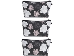 Neceser De Maquillaje De 3 Piezas Con Estampado Digital De Rosas. Bolsa De Aseo Portátil.
