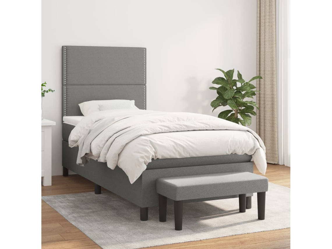 Cama Box Spring Con Colchón Tela Gris Oscuro 100x200 Cm