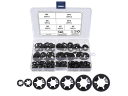 Juego Universal De Arandelas De Seguridad Con 340 Piezas, M3-m12, Acero Al Manganeso Negro, Con Estuche.