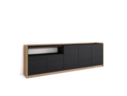 Aparador de comedor, 260x37x80cm, 5 puertas, armario de almacenamiento, negro y roble.