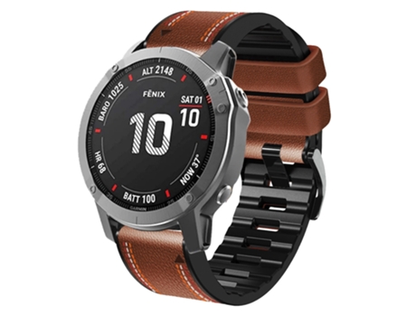 Correa Smartwatch para Garmin Fenix 7X Cuero de Silicona con Costuras Tricolores (Marrón)