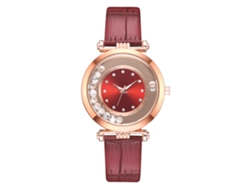 Reloj De Pulsera De Cuarzo Para Mujer Con Correa De Piel Sintética Y Esfera Roja Con Pedrería.