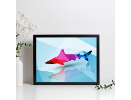 Póster NACNIC de Animales Geométricos con Fondos A Color. Tiburon, Ilustrada con Formas Geométricas, y con Un Colorido Fondo.