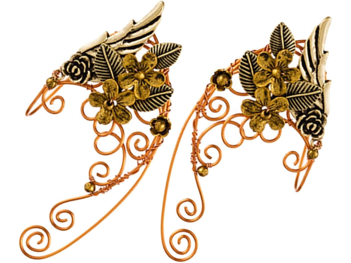 Brazaletes Y Protectores De Orejas De Elfo De Metal Dorado Sin Perforación, Pendientes De Brazalete