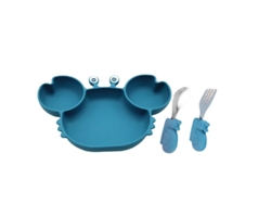 2026 - Plato infantil de silicona dividido con ventosa y juego de cuchara y tenedor con forma de cangrejo 2025