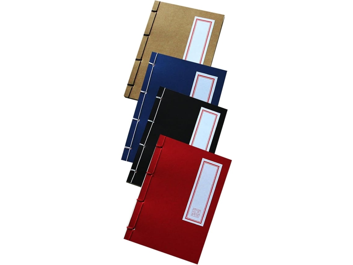 Juego De 4 Cuadernos Vintage De Tapa Dura, Papel Blanco Grueso, Encuadernación Retro, Diseño De Líneas.