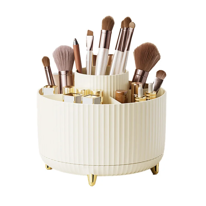Caja De Almacenamiento Para Brochas De Maquillaje Con Rotación De 360° Y 5 Compartimentos (crema)