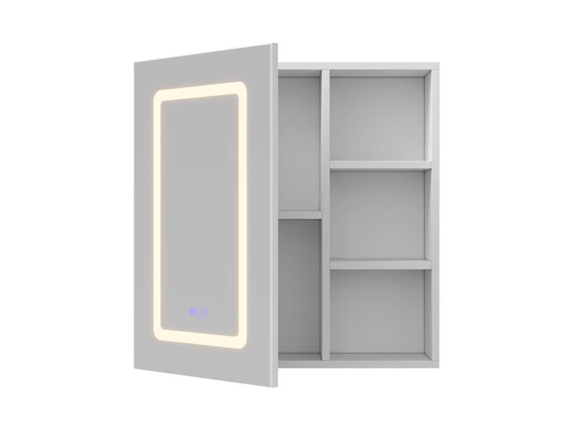 Armario Espejo De Baño 1 Puerta Con Luz Led 3 Colores, Función Antivaho, Estantes Ajustables, Diseño Moderno Blanco