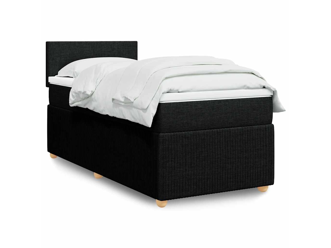 Cama Box Spring Con Colchón Tela Negro 100x200 Cm