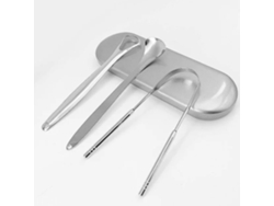 Kit de Limpeza de Língua Premium em Aço Inoxidável, Ferramenta Portátil para Higiene Oral. MDUG (conjunto de 3 Peças Prateado)