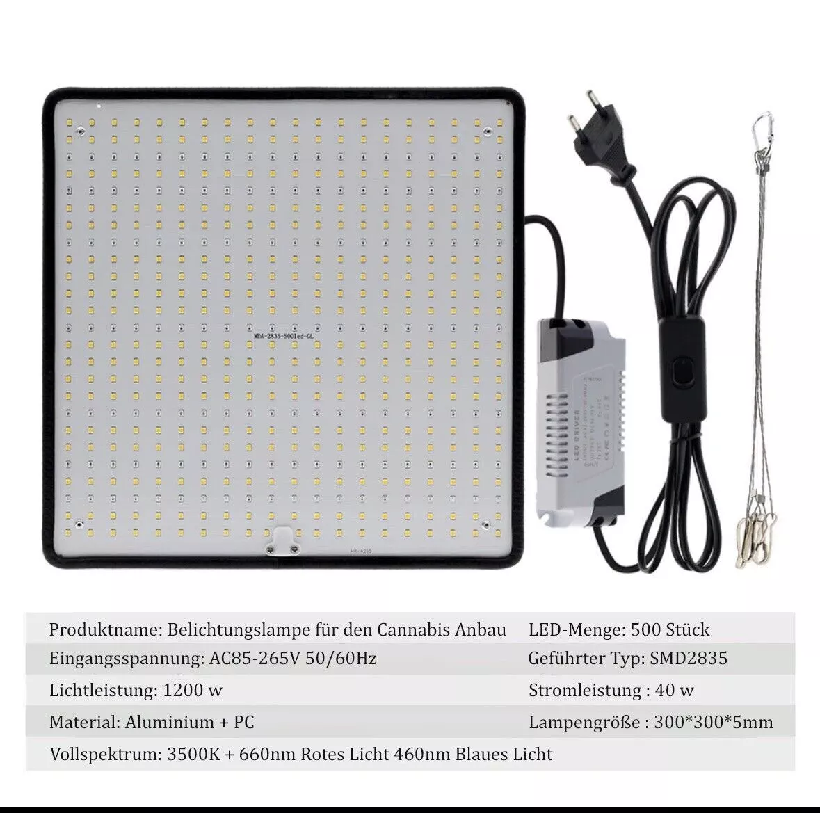 RNEMITERY Lámpara de cultivo para cannabis 230 V 1200 W luz de planta para invernadero