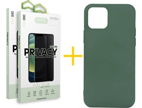 Kit Carcasa y Protector Cristal 2X Privacy Iphone 12«12 Pro Accetel Silicona Verde