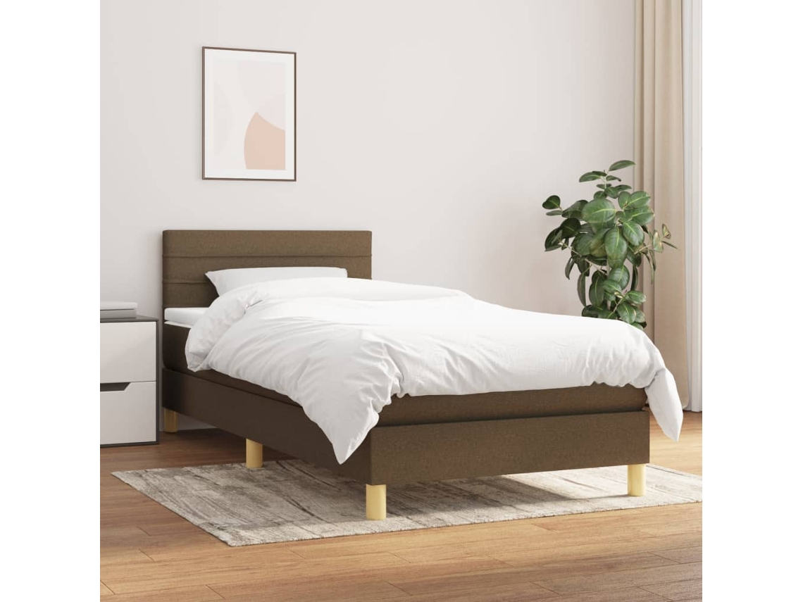 Cama con Colchón de Muelles y Cabecero Tecido Marrón-oscuro (90x200 cm)