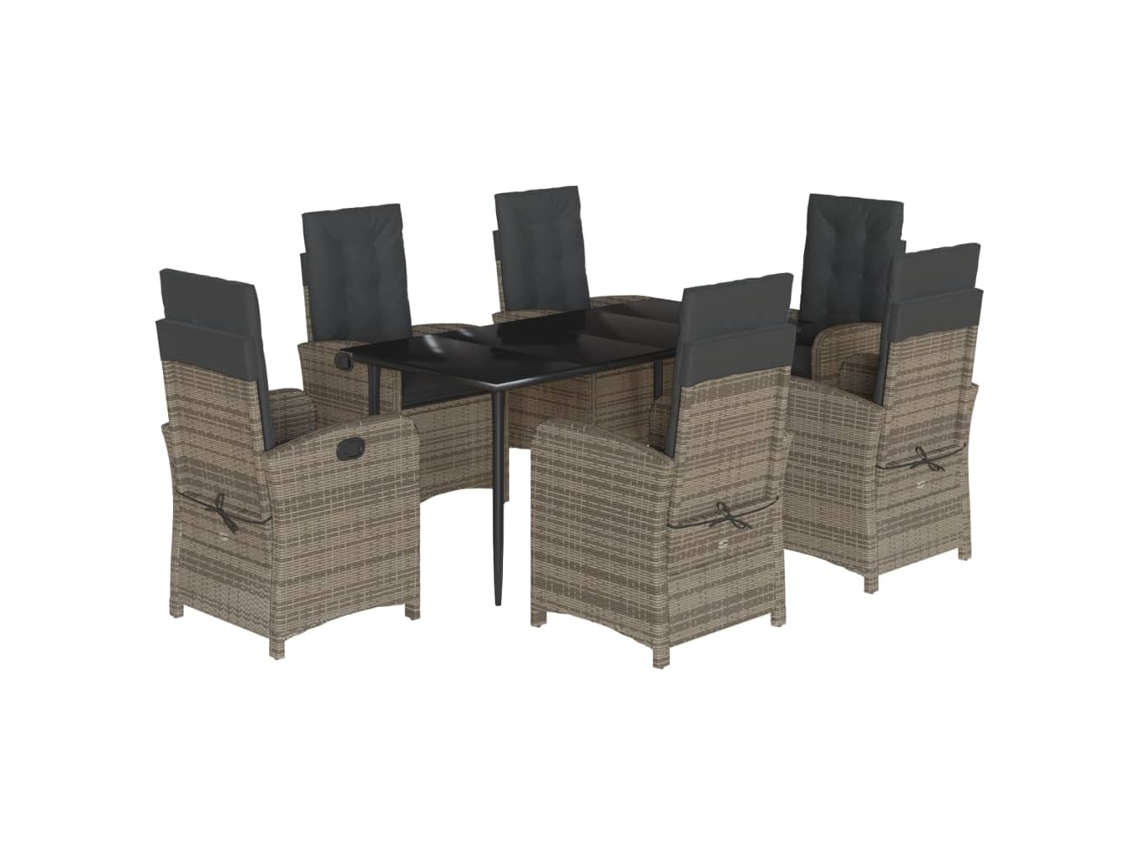 Conjunto 7 comedor jardín VIDAXL y cojines ratán sintético gris