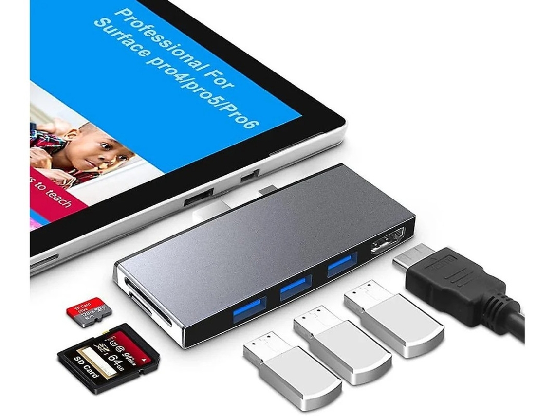Concentrador USB 3.0 de 2 puertos compacto y eficiente con adaptador HDMI 4K para dispositivos Surface (negro) Bestvite