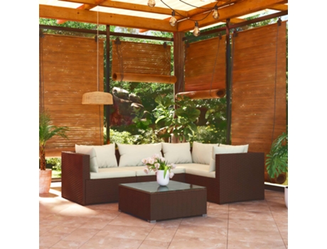 Conjunto 5 muebles de jardín VIDAXL y cojines ratán sintético marrón