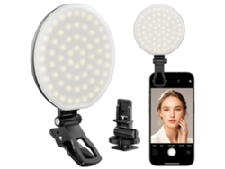 Cámara selfie recargable Eifson con 60 LED y clip frontal y trasero, 2500 K-6500 K, 3 modos ajustables, CRI97 (negra)
